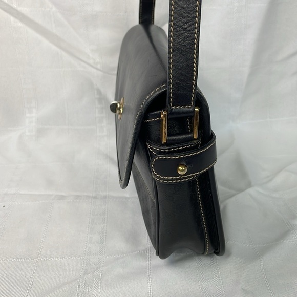 Vintage Gucci Black Monogram GG Leather Flap Turnlock Crossbody Bag - Picture 10 of 17